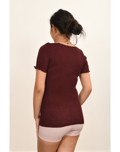 Top burdeos de lana y seda sin costuras