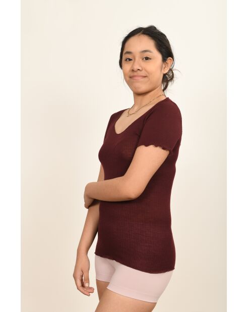 Top burdeos de lana y seda sin costuras