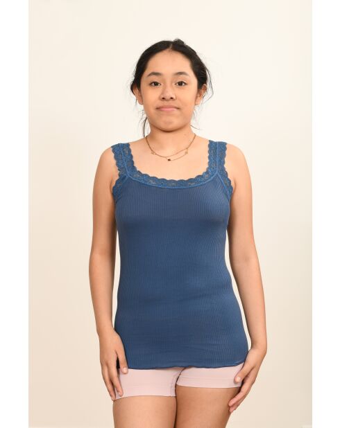 Caraco en Coton bretelles dentelle denim