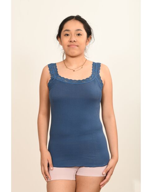 Caraco en Coton bretelles dentelle denim