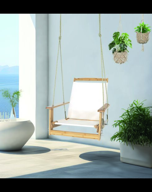 Hängesessel Gipsy mit Armlehnen aus Elfenbein und Holz — 70x102x96cm