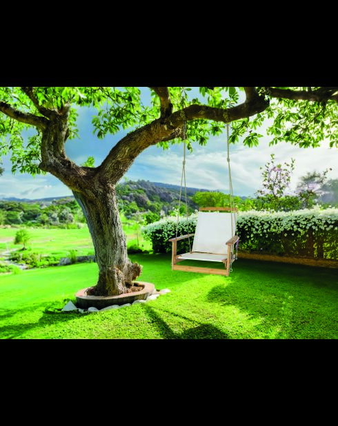 Hängesessel Gipsy mit Armlehnen aus Elfenbein und Holz — 70x102x96cm