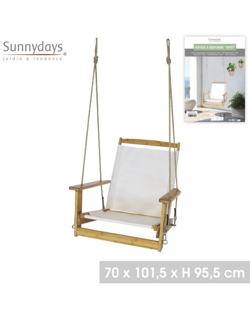 Hängesessel Gipsy mit Armlehnen aus Elfenbein und Holz — 70x102x96cm