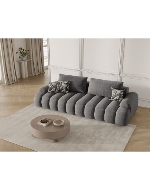 Simona 4-zits grijze converteerbare fluwelen bank met opbergbox - 250x100x84 cm