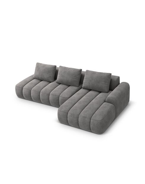 Canapé d'angle droit velours convertible avec coffre de rangement Simona 4 places gris - 275x142x84 cm