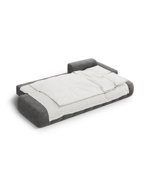 Canapé d'angle droit velours convertible avec coffre de rangement Simona 4 places gris - 275x142x84 cm