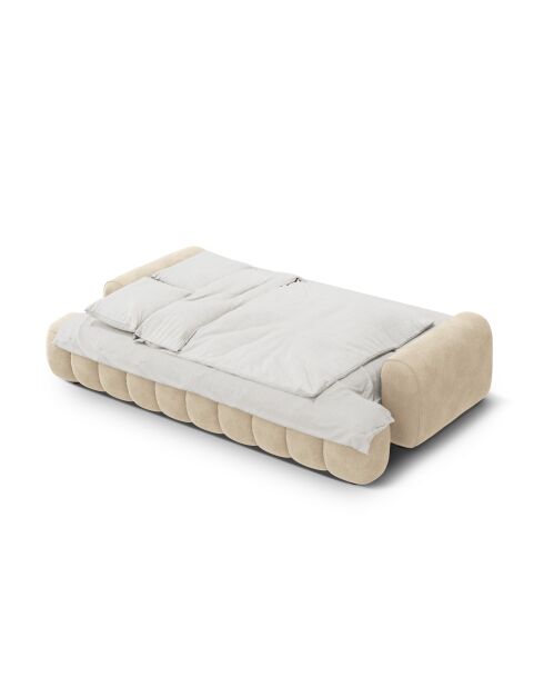 Canapé velours convertible avec coffre de rangement Simona 4 places beige clair - 250x100x84 cm