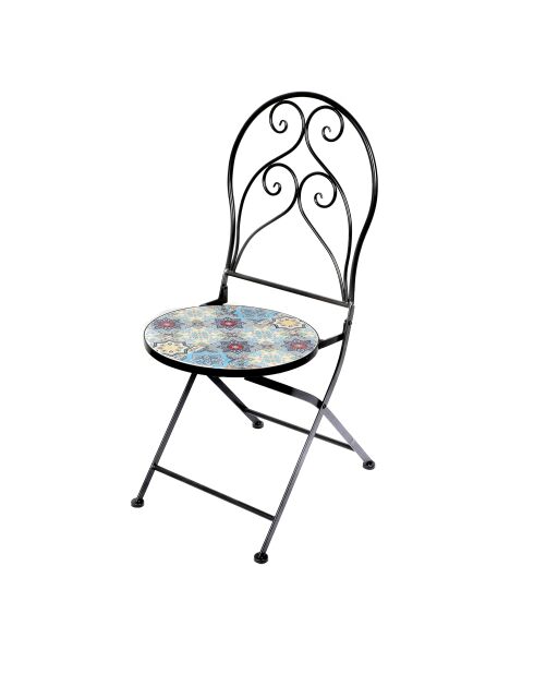 Set van 2 Bistro Porto stoelen in mozaïek en zwart metaal - 39x50x93cm