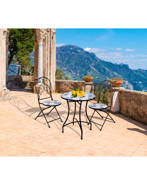 Set van 2 Bistro Porto stoelen in mozaïek en zwart metaal - 39x50x93cm