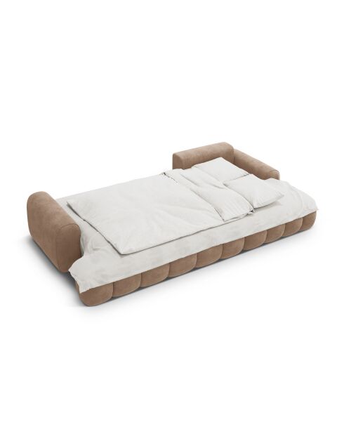 Canapé d'angle droit velours convertible avec coffre de rangement Simona 3 places beige foncé - 275x142x84 cm