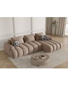 Canapé d'angle droit velours convertible avec coffre de rangement Simona 3 places beige foncé - 275x142x84 cm