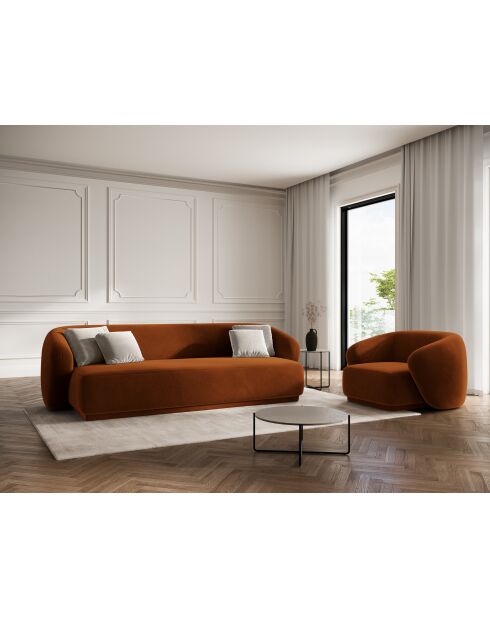 Fauteuil en velours Louis 1 place terracotta - 93x90x74 cm