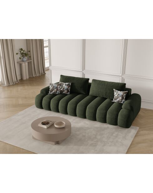 Canapé velours convertible avec coffre de rangement Simona 4 places vert - 250x100x84 cm