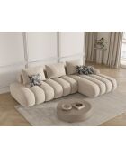 Canapé d'angle droit velours convertible avec coffre de rangement Simona 4 places beige clair - 275x142x84 cm