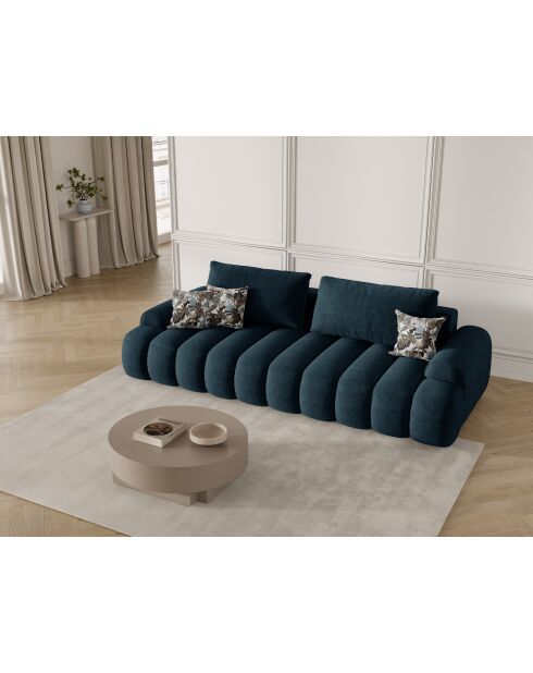 Canapé velours convertible avec coffre de rangement Simona 4 places pétrole profond - 250x100x84 cm