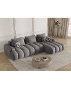 Canapé d'angle droit velours convertible avec coffre de rangement Simona 3 places gris - 275x142x84 cm