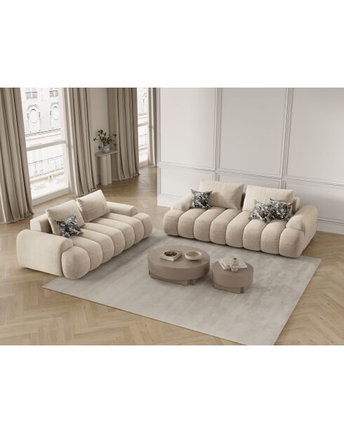 Canapé velours Simona 2 places beige clair - 175x100x84 cm