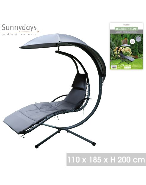 Columpio de jardín Tulum con sombrilla gris oscuro, 110 x 185 x 200 cm