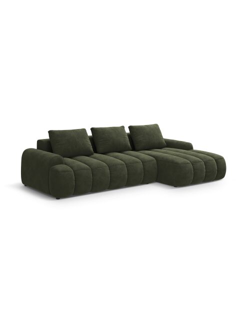 Canapé d'angle droit velours convertible avec coffre de rangement Simona 3 places vert - 275x142x84 cm