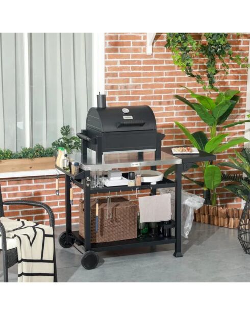 Barbacoa Elite de acero de 3 niveles con 2 ruedas gris/negra, 101 x 64 x 84 cm