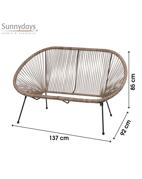 Le cabana taupe 2-zitsbank in hars - 137x92x85 cm