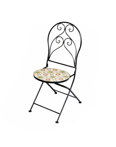 Set van 2 Bistro Faro stoelen in mozaïek en zwart metaal - 39x50x93cm