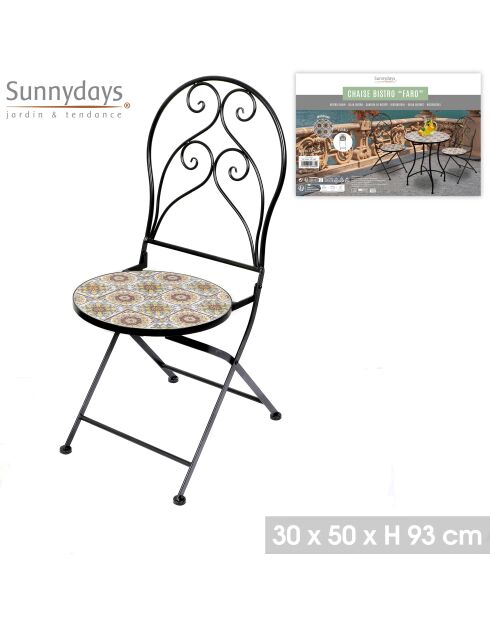Set van 2 Bistro Faro stoelen in mozaïek en zwart metaal - 39x50x93cm