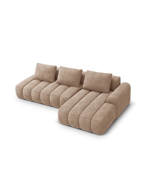 Canapé d'angle droit velours convertible avec coffre de rangement Simona 4 places beige foncé - 275x142x84 cm