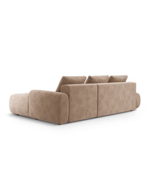 Canapé d'angle droit velours convertible avec coffre de rangement Simona 4 places beige foncé - 275x142x84 cm