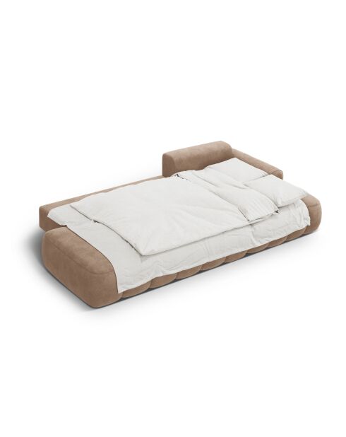 Canapé d'angle droit velours convertible avec coffre de rangement Simona 4 places beige foncé - 275x142x84 cm