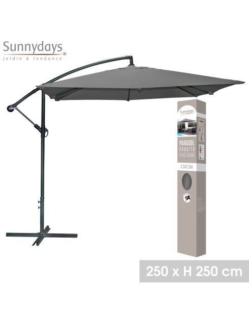 Antracietgrijze vierkante parasol met offset - 250x250 cm