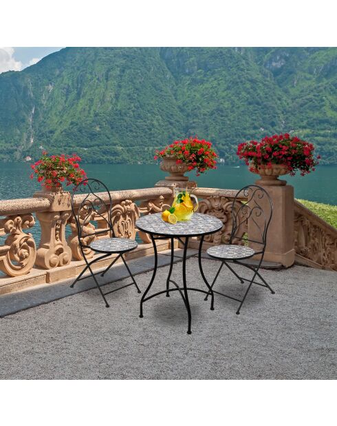 Set van 2 Bistro Lisboa stoelen in mozaïek en zwart metaal - 39x50x93cm