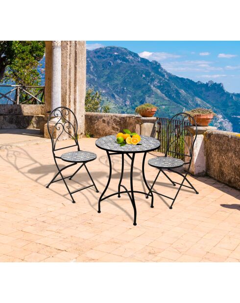 Set van 2 Bistro Lisboa stoelen in mozaïek en zwart metaal - 39x50x93cm