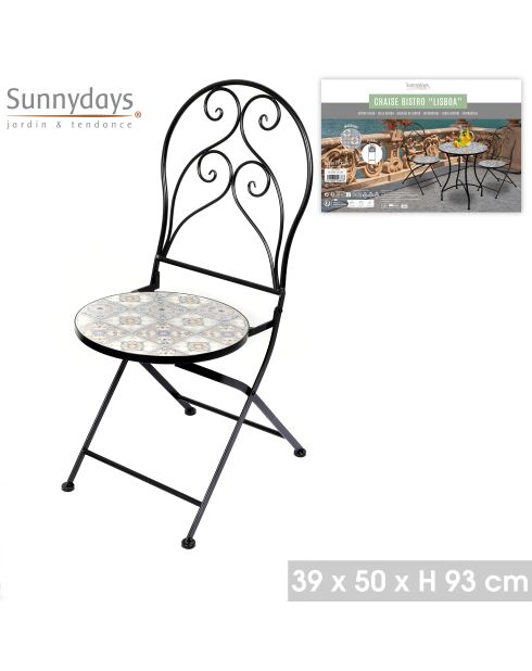 Set van 2 Bistro Lisboa stoelen in mozaïek en zwart metaal - 39x50x93cm