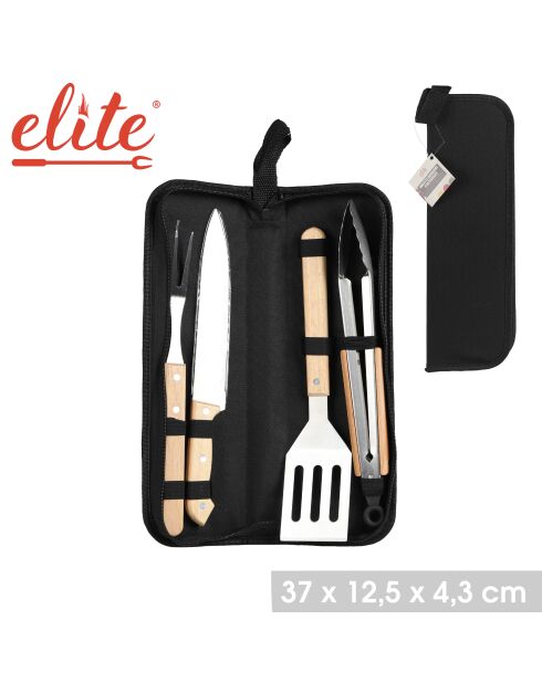 Elite 4-delige set barbecuegereedschap met roestvrijstalen behuizing