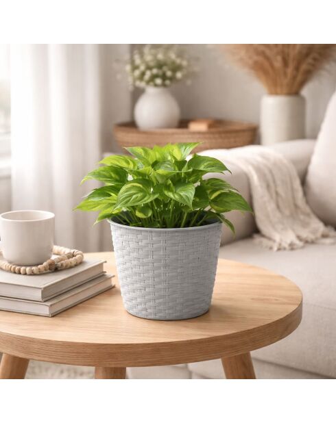 Set van 2 plastic potcovers Garden & plastic titanium rotaneffect - D.30 cm