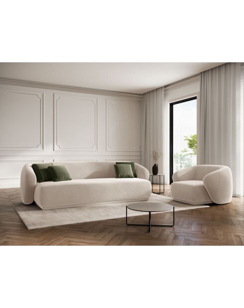 Fauteuil en velours Louis 1 place beige - 93x90x74 cm