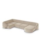 Canapé d'angle panoramique (côté gauche) velours Louis 6 places beige - 336x166x74 cm