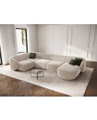 Canapé d'angle panoramique (côté gauche) velours Louis 6 places beige - 336x166x74 cm