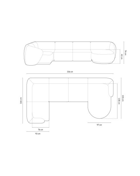 Canapé d'angle panoramique (côté gauche) velours Louis 6 places beige - 336x166x74 cm