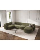 Canapé d'angle panoramique (côté gauche) velours Louis 6 places vert - 336x166x74 cm