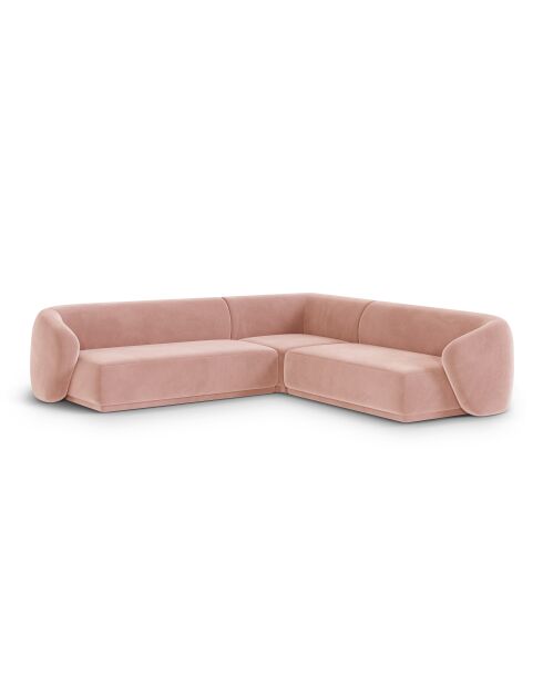 Canapé d'angle symétrique en velours Louis 5 places rose - 256x256x74 cm