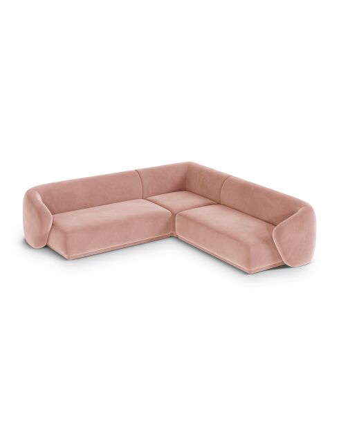 Canapé d'angle symétrique en velours Louis 5 places rose - 256x256x74 cm