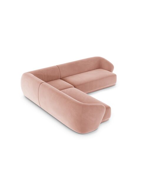 Canapé d'angle symétrique en velours Louis 5 places rose - 256x256x74 cm