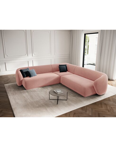 Canapé d'angle symétrique en velours Louis 5 places rose - 256x256x74 cm