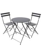 Mistral tuinset van zwart metaal, tafel en 2 klapstoelen - 110x70x70cm/41x45x80cm