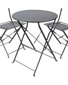 Mistral tuinset van zwart metaal, tafel en 2 klapstoelen - 110x70x70cm/41x45x80cm