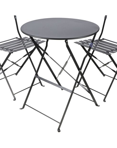 Mistral tuinset van zwart metaal, tafel en 2 klapstoelen - 110x70x70cm/41x45x80cm