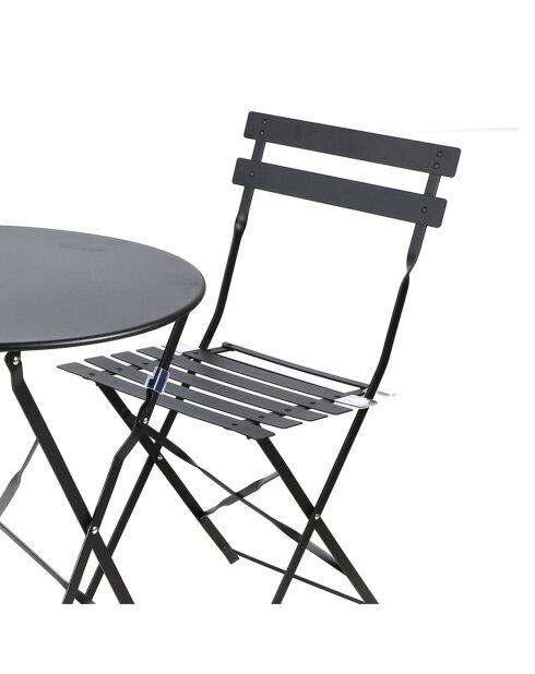 Mistral tuinset van zwart metaal, tafel en 2 klapstoelen - 110x70x70cm/41x45x80cm