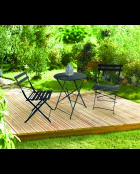 Mistral tuinset van zwart metaal, tafel en 2 klapstoelen - 110x70x70cm/41x45x80cm